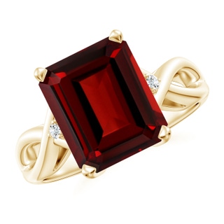 11x9mm AAAA Twist Shank Emerald Cut Garnet Statement Ring in Yellow Gold