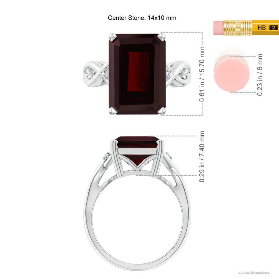 14x10mm A Twist Shank Emerald Cut Garnet Statement Ring in White Gold ruler