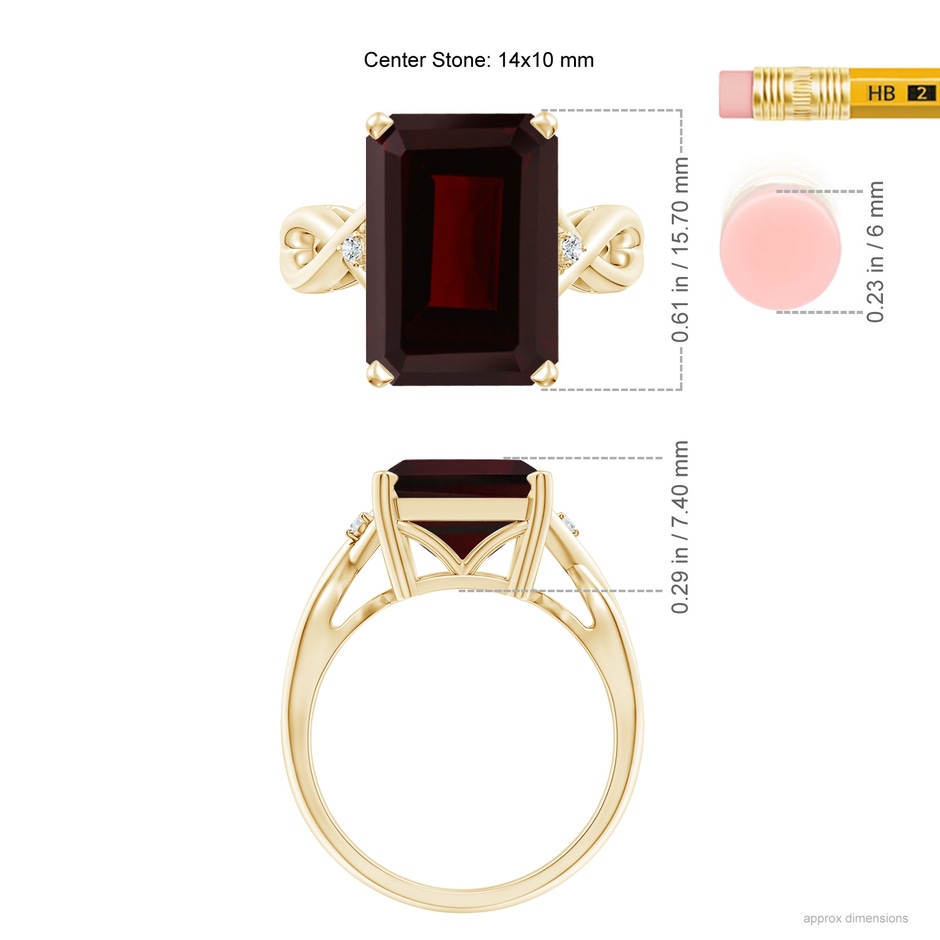 14x10mm A Twist Shank Emerald Cut Garnet Statement Ring in Yellow Gold ruler