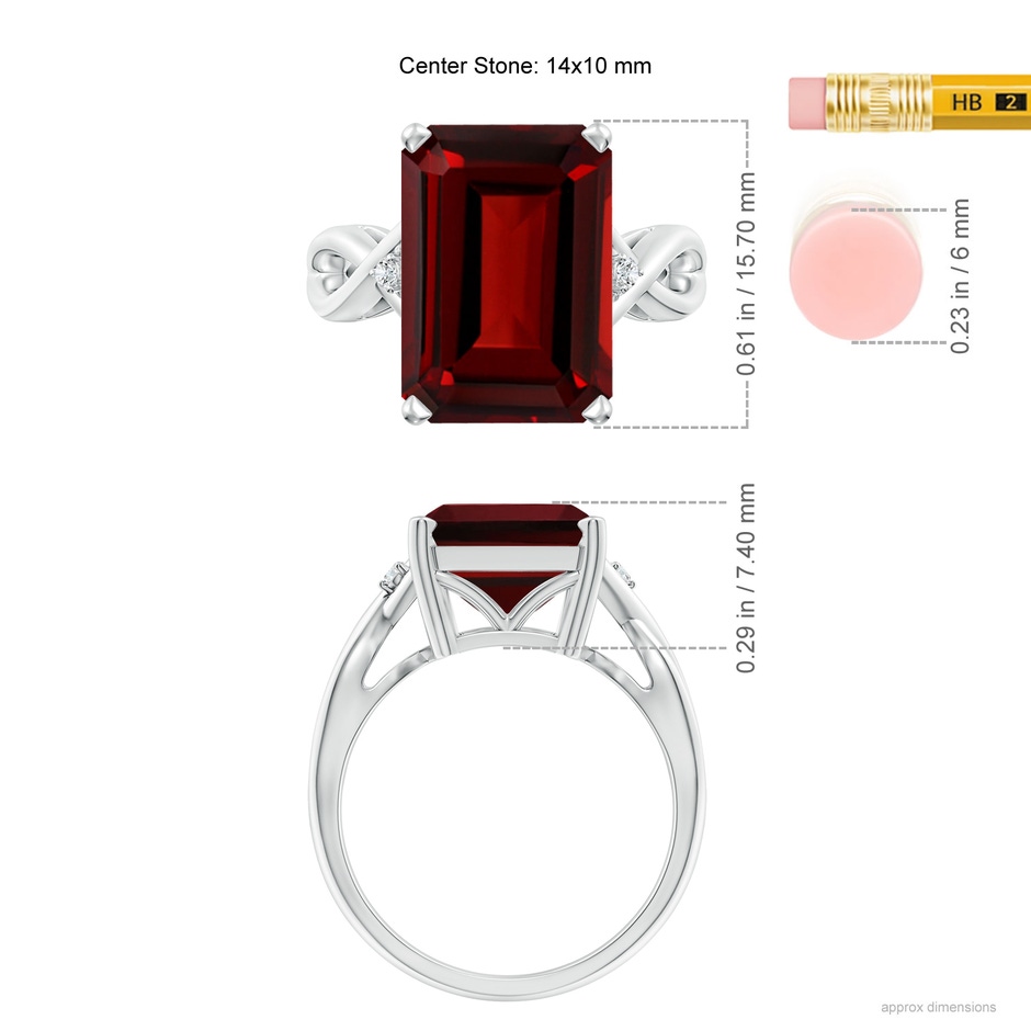 14x10mm AAAA Twist Shank Emerald Cut Garnet Statement Ring in P950 Platinum ruler