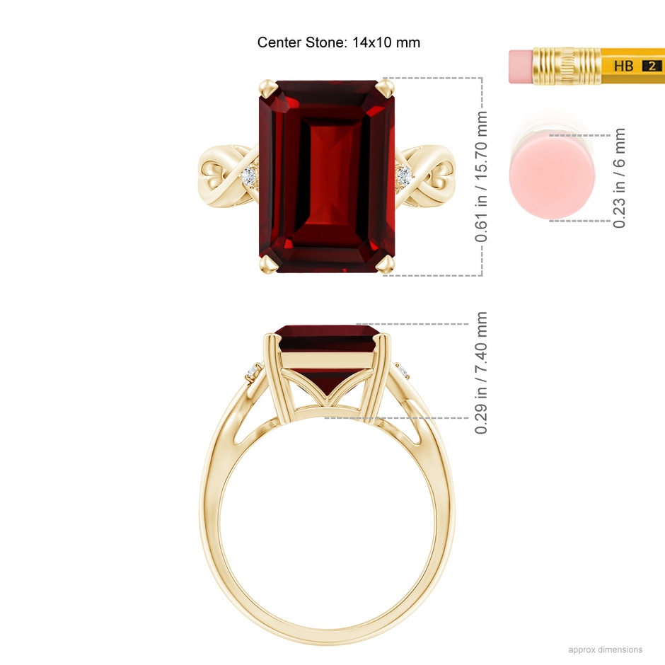 14x10mm AAAA Twist Shank Emerald Cut Garnet Statement Ring in Yellow Gold ruler