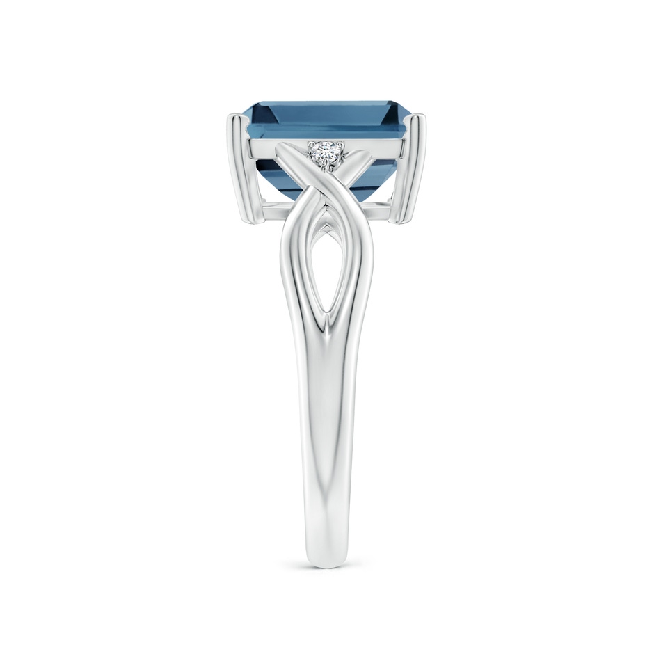 10x8mm A Emerald Cut London Blue Topaz Twist Shank Statement Ring in White Gold side-2