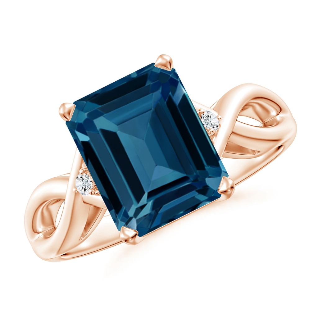 10x8mm AAAA Emerald Cut London Blue Topaz Twist Shank Statement Ring in Rose Gold