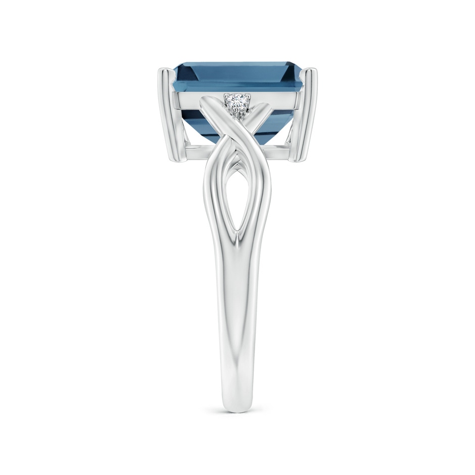 11x9mm A Emerald Cut London Blue Topaz Twist Shank Statement Ring in White Gold side-2
