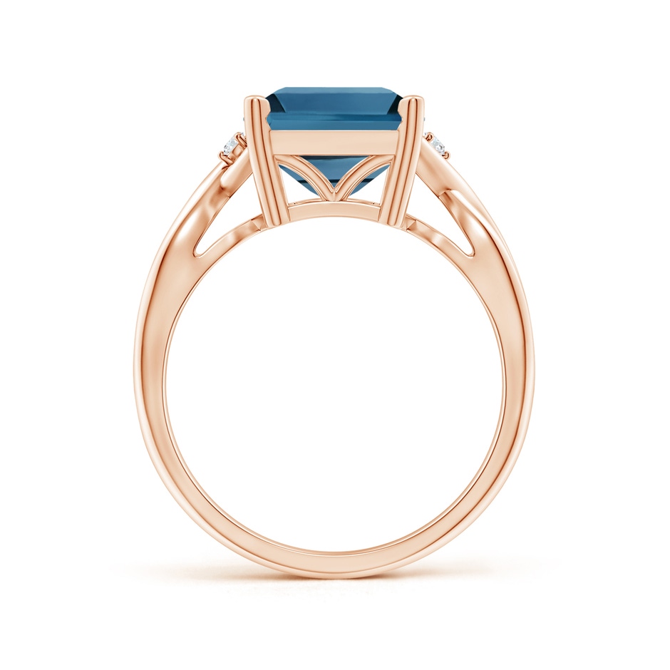 11x9mm AA Emerald Cut London Blue Topaz Twist Shank Statement Ring in Rose Gold side-1