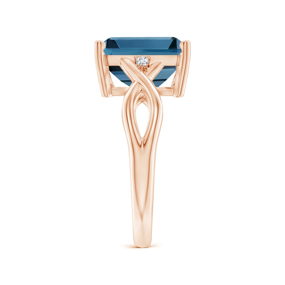 11x9mm AA Emerald Cut London Blue Topaz Twist Shank Statement Ring in Rose Gold side-2