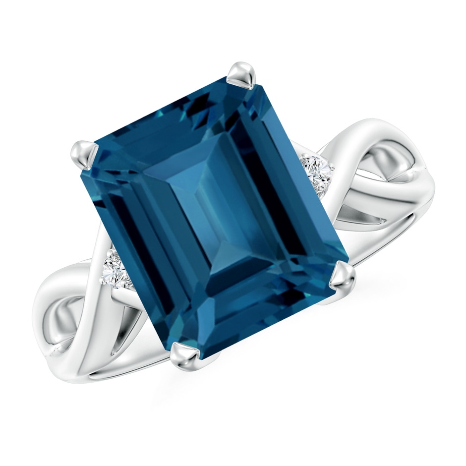11x9mm AAA Emerald Cut London Blue Topaz Twist Shank Statement Ring in P950 Platinum 