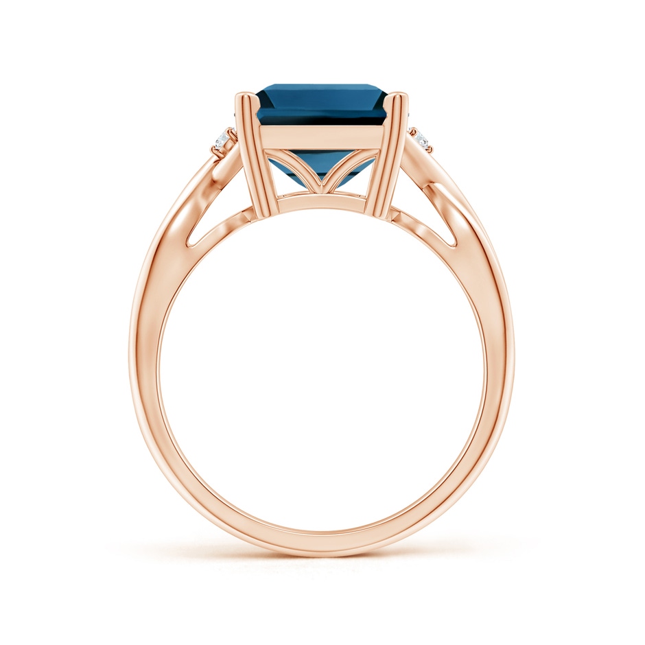 11x9mm AAA Emerald Cut London Blue Topaz Twist Shank Statement Ring in Rose Gold side-1