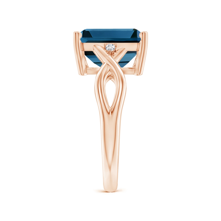 11x9mm AAA Emerald Cut London Blue Topaz Twist Shank Statement Ring in Rose Gold side-2