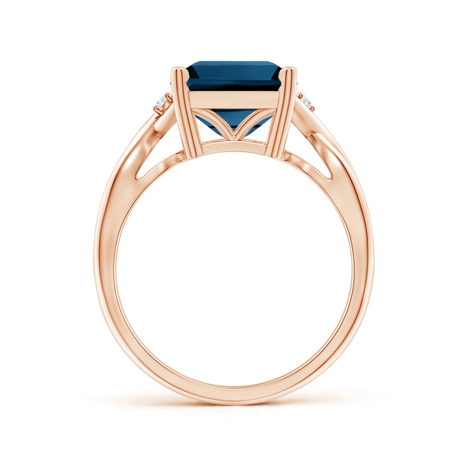 11x9mm AAAA Emerald Cut London Blue Topaz Twist Shank Statement Ring in Rose Gold side-1