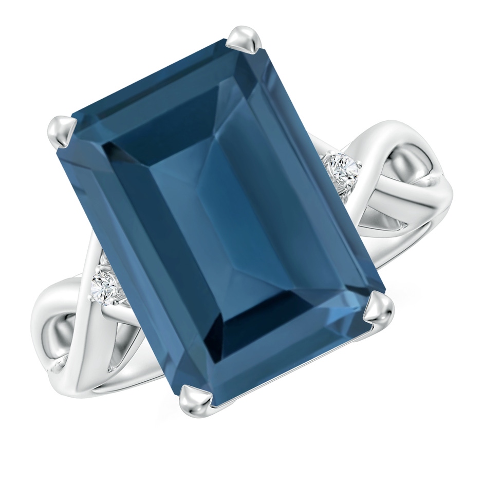 14x10mm A Emerald Cut London Blue Topaz Twist Shank Statement Ring in White Gold 