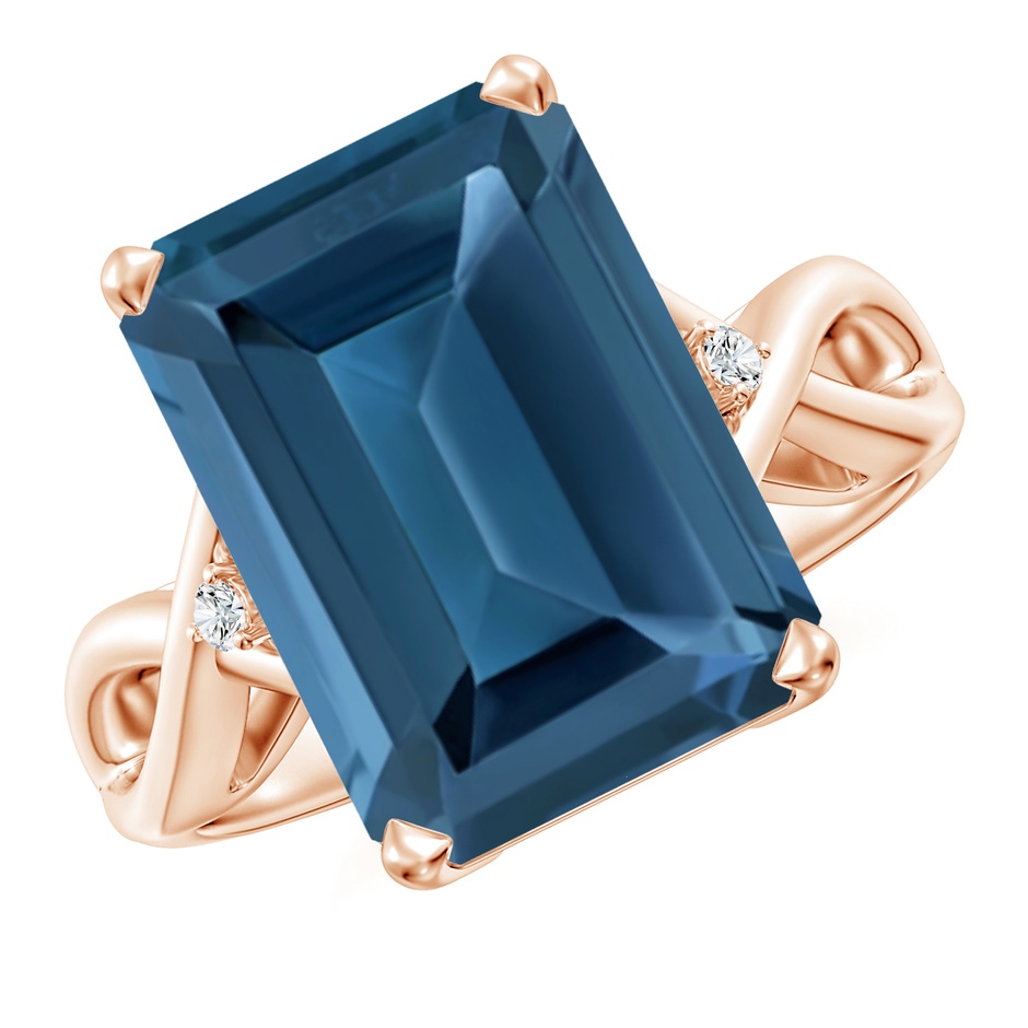 14x10mm AA Emerald Cut London Blue Topaz Twist Shank Statement Ring in Rose Gold 