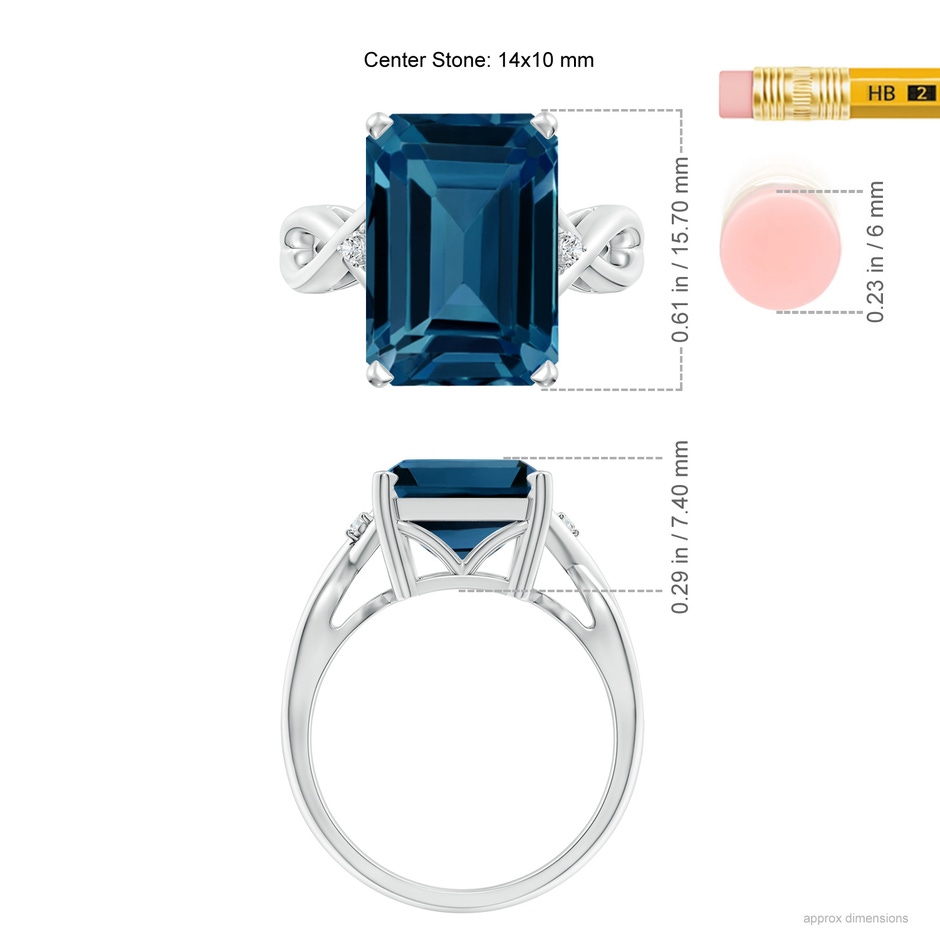 14x10mm AAAA Emerald Cut London Blue Topaz Twist Shank Statement Ring in P950 Platinum ruler