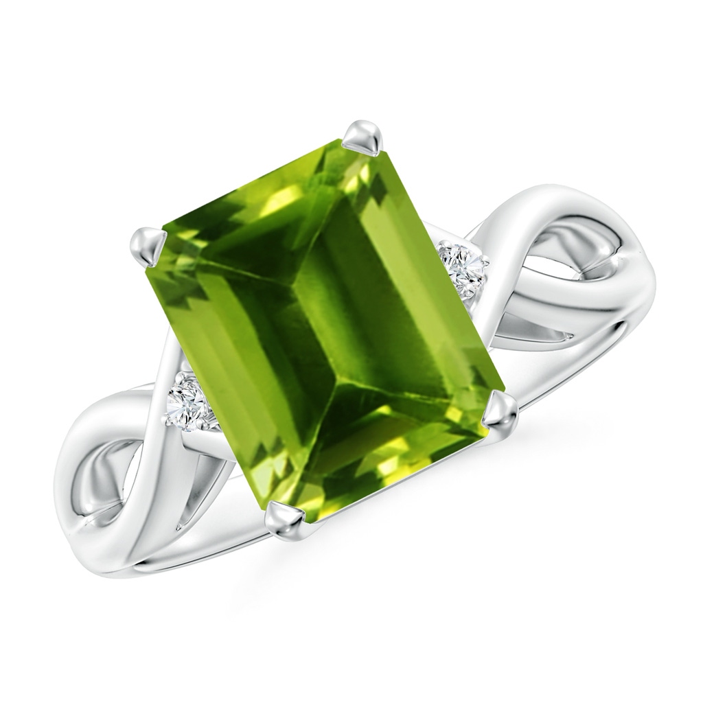 10x8mm AAAA Twist Shank Emerald Cut Peridot Statement Ring in P950 Platinum