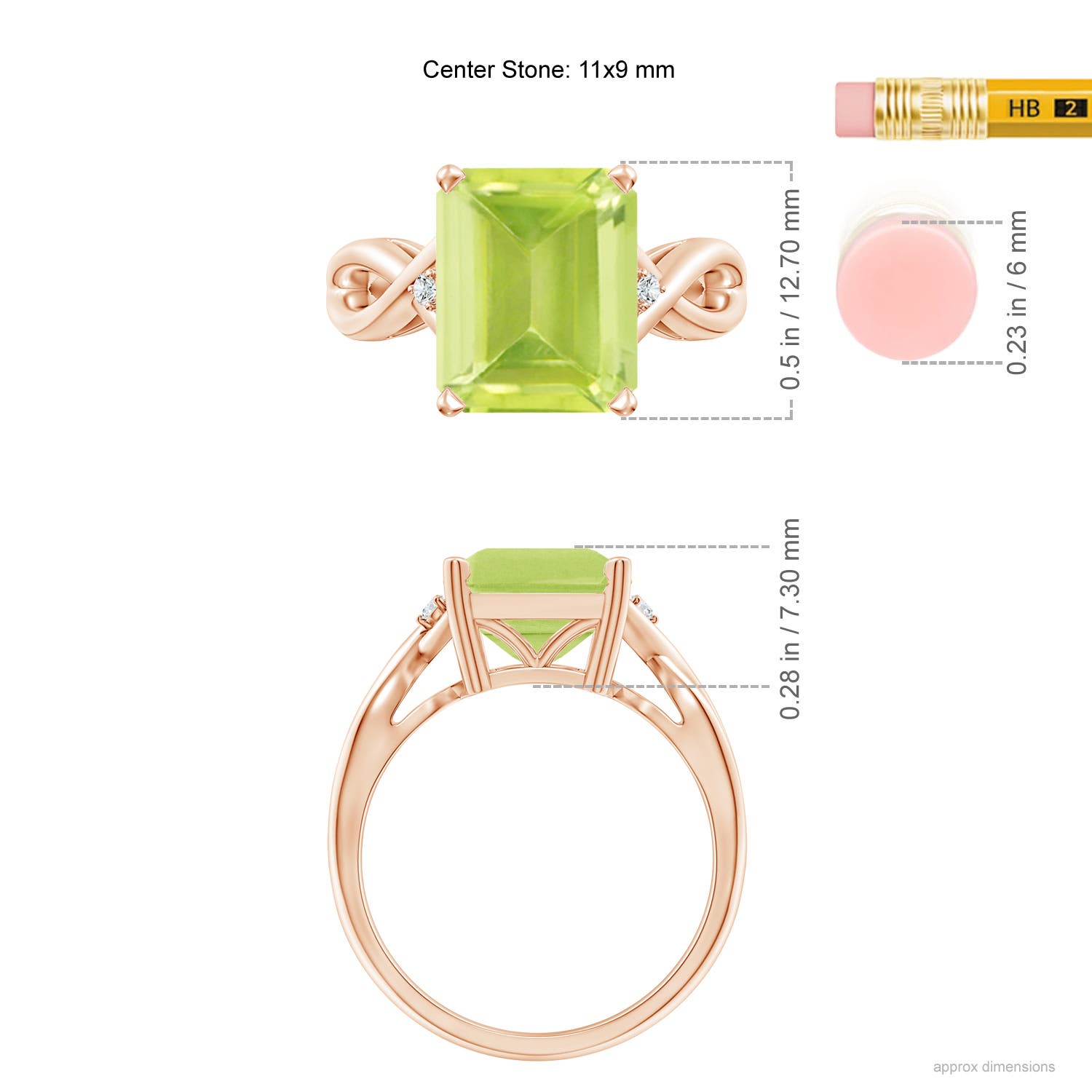 A - Peridot / 3.83 CT / 14 KT Rose Gold