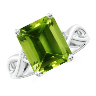 11x9mm AAAA Twist Shank Emerald Cut Peridot Statement Ring in P950 Platinum