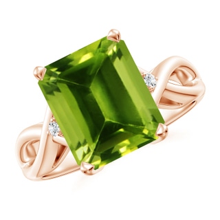 11x9mm AAAA Twist Shank Emerald Cut Peridot Statement Ring in Rose Gold