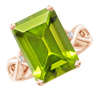 14x10mm AAA Twist Shank Emerald Cut Peridot Statement Ring in Rose Gold