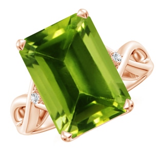14x10mm AAAA Twist Shank Emerald Cut Peridot Statement Ring in Rose Gold