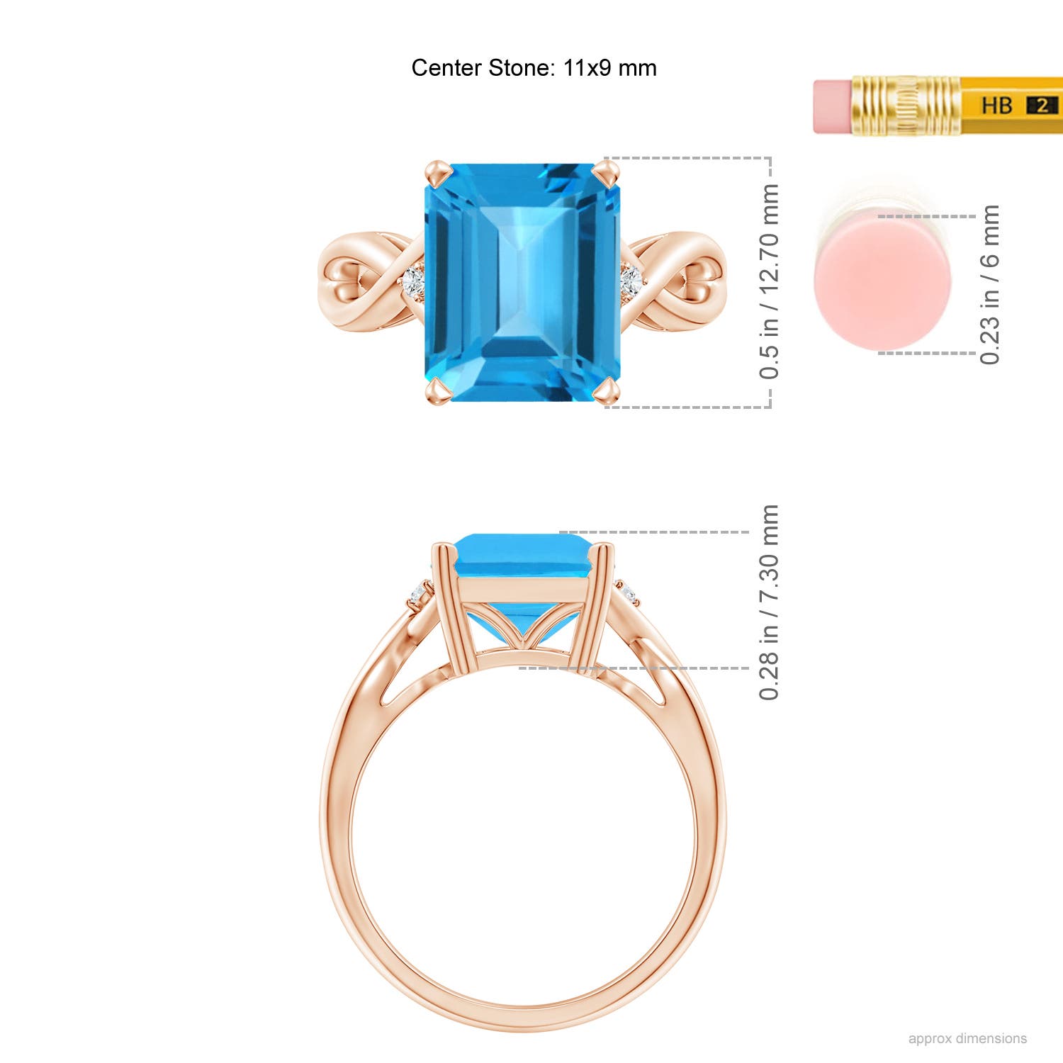 AAA - Swiss Blue Topaz / 5.63 CT / 14 KT Rose Gold