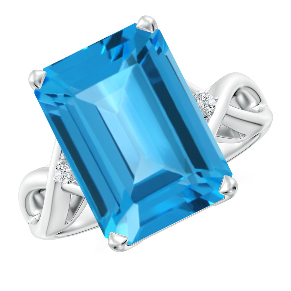 14x10mm AAA Twist Shank Emerald Cut Swiss Blue Topaz Statement Ring in White Gold