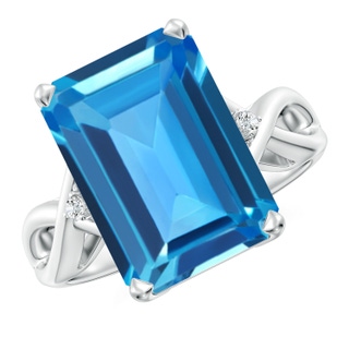 14x10mm AAAA Twist Shank Emerald Cut Swiss Blue Topaz Statement Ring in P950 Platinum