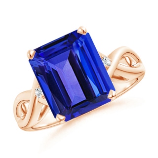 11x9mm AAAA Twist Shank Emerald Cut Tanzanite Statement Ring in Rose Gold