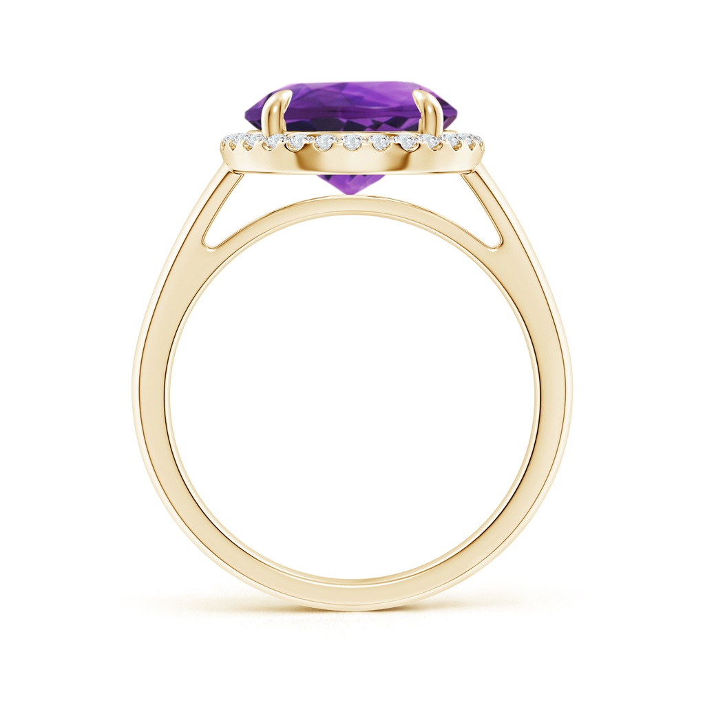 10mm AAAA Round Amethyst Cathedral Ring with Diamond Halo in Yellow Gold Side-1