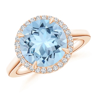 10mm AAA Round Aquamarine Cathedral Ring with Diamond Halo in Rose Gold