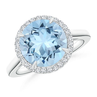 10mm AAA Round Aquamarine Cathedral Ring with Diamond Halo in White Gold