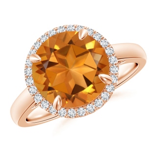 10mm AAA Round Citrine Cathedral Ring with Diamond Halo in Rose Gold