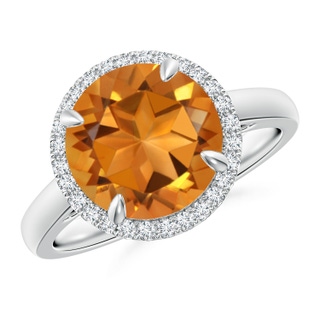 10mm AAA Round Citrine Cathedral Ring with Diamond Halo in White Gold