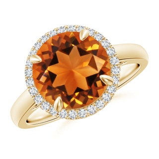 10mm AAAA Round Citrine Cathedral Ring with Diamond Halo in Yellow Gold