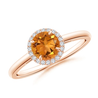 6mm AAA Round Citrine Cathedral Ring with Diamond Halo in 10K Rose Gold