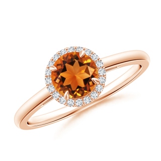 6mm AAAA Round Citrine Cathedral Ring with Diamond Halo in 10K Rose Gold