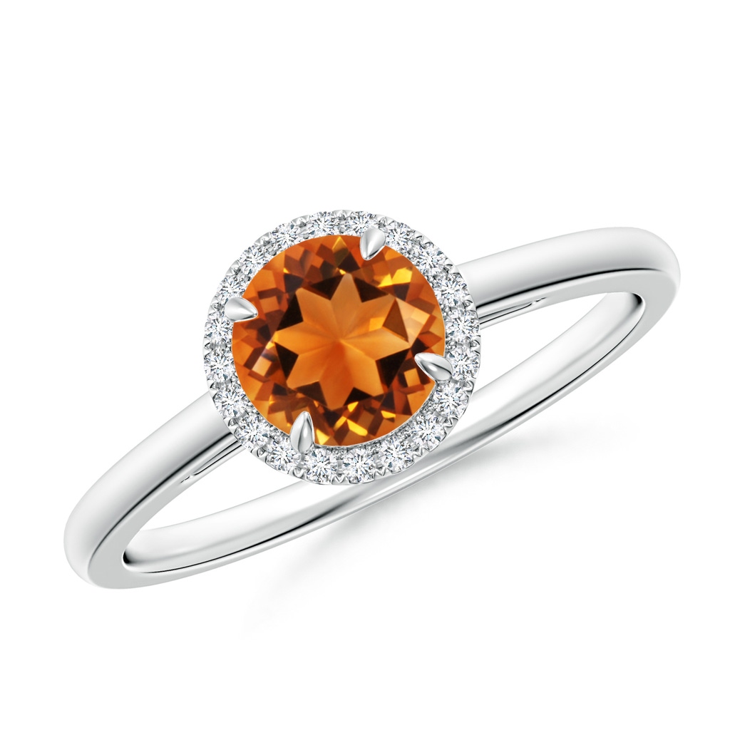 6mm AAAA Round Citrine Cathedral Ring with Diamond Halo in P950 Platinum 