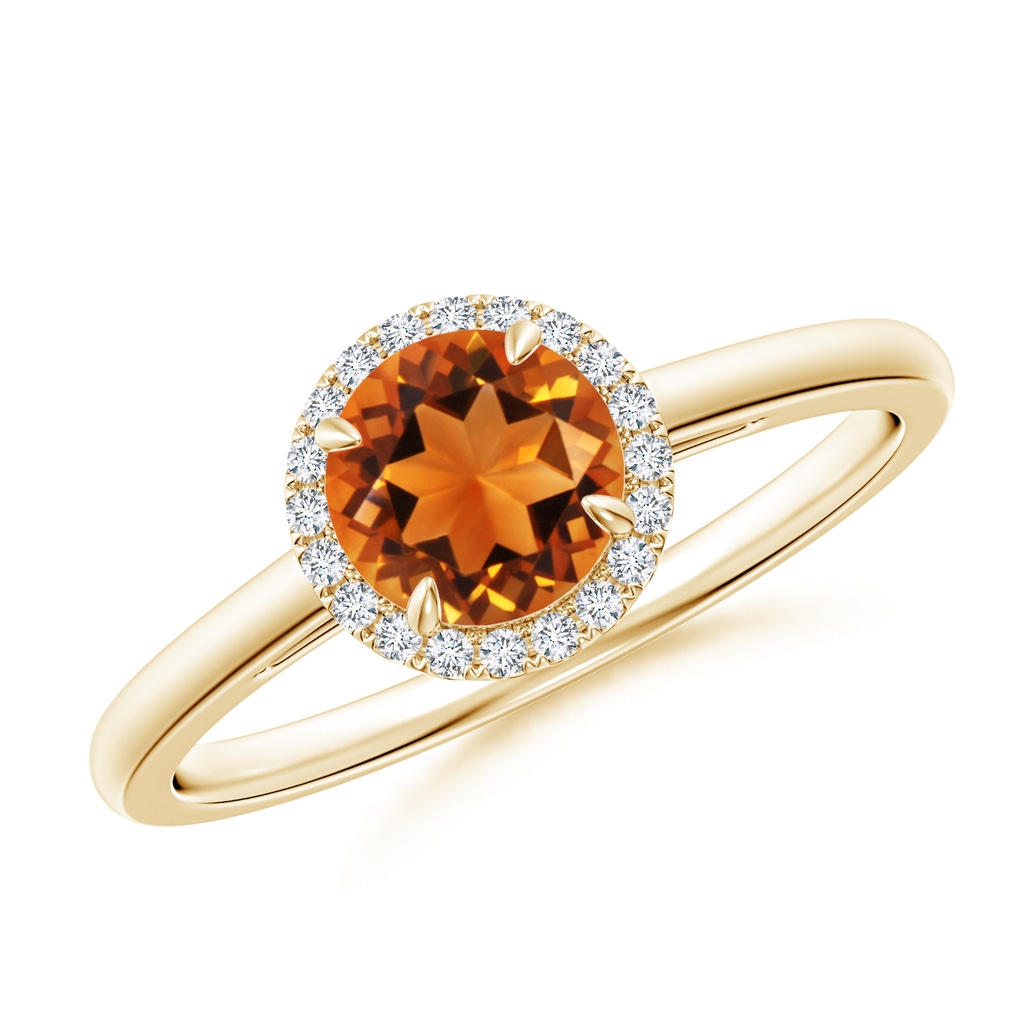 6mm AAAA Round Citrine Cathedral Ring with Diamond Halo in Yellow Gold