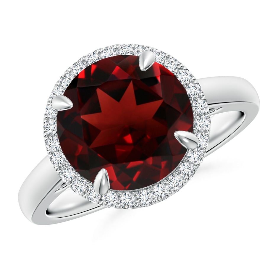 10mm AAA Round Garnet Cathedral Ring with Diamond Halo in White Gold 