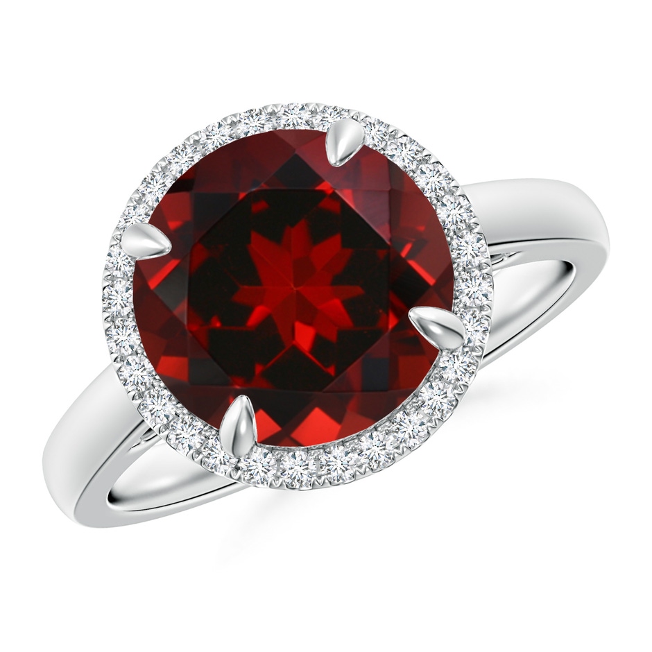 10mm AAAA Round Garnet Cathedral Ring with Diamond Halo in P950 Platinum 