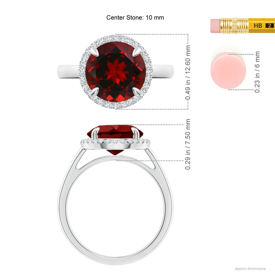 10mm AAAA Round Garnet Cathedral Ring with Diamond Halo in P950 Platinum ruler