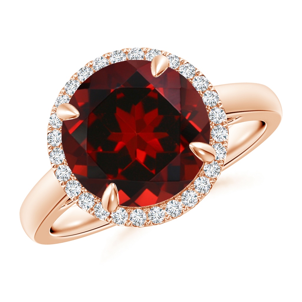 10mm AAAA Round Garnet Cathedral Ring with Diamond Halo in Rose Gold