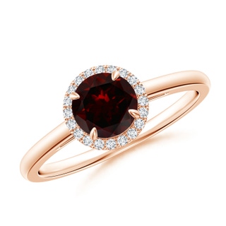 6mm A Round Garnet Cathedral Ring with Diamond Halo in 9K Rose Gold
