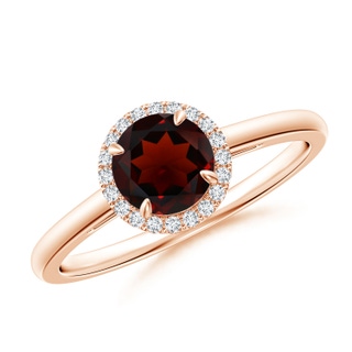 6mm AA Round Garnet Cathedral Ring with Diamond Halo in 9K Rose Gold