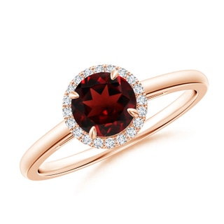 6mm AAA Round Garnet Cathedral Ring with Diamond Halo in 9K Rose Gold