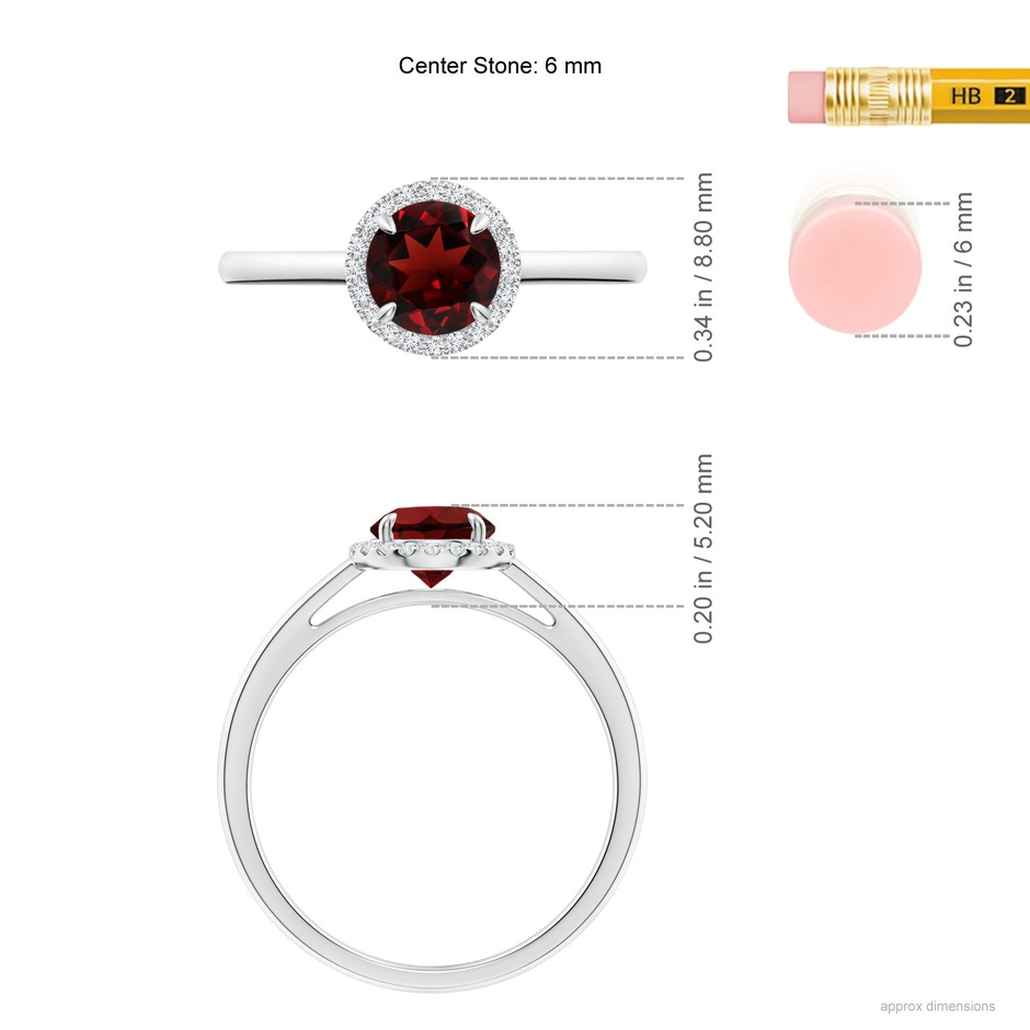 6mm AAA Round Garnet Cathedral Ring with Diamond Halo in White Gold ruler