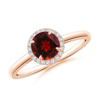 6mm AAAA Round Garnet Cathedral Ring with Diamond Halo in 9K Rose Gold