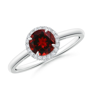 6mm AAAA Round Garnet Cathedral Ring with Diamond Halo in P950 Platinum