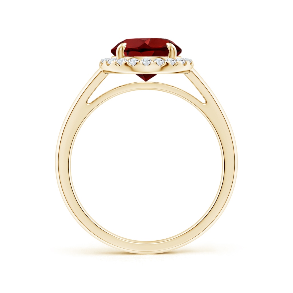 8mm AAAA Round Garnet Cathedral Ring with Diamond Halo in Yellow Gold Side-1