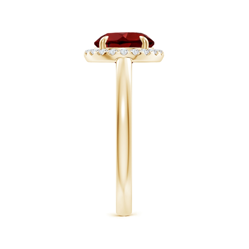 8mm AAAA Round Garnet Cathedral Ring with Diamond Halo in Yellow Gold Side-2