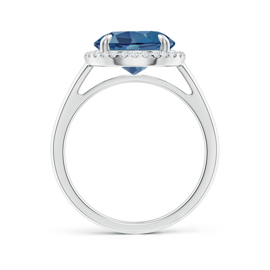 10mm A Round London Blue Topaz Cathedral Ring with Diamond Halo in White Gold side-1